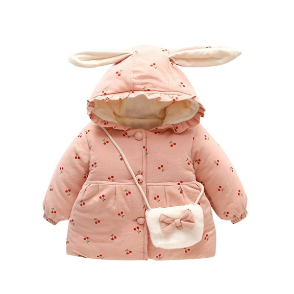 AOMPMSDX Girls Coat jacket Thicken Winter Jacket+Bag Warm Windproof Toddler Outerwear Baby Hooded Coat Girls Girls Coat&jacket 12 Months-18 Months