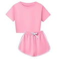 thumbnail image 1 of AOMPMSDX Girls Outfits Set Summer Children Kid Boys Girls Soft Short Sleeve T Shirt Top Blouse And Shorts Casual Two Piece Outfit Set Pink 9 Years-10 Years, 1 of 1