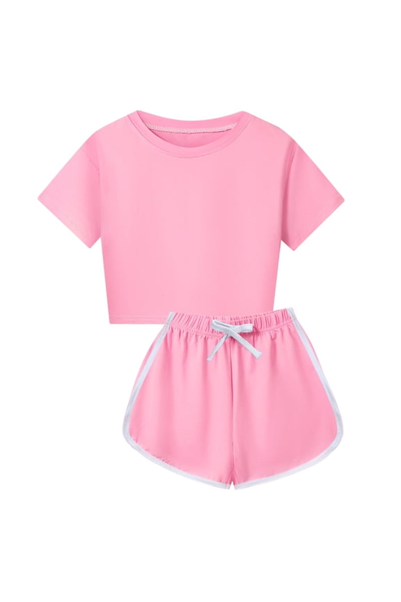 Girls Outfits Set Summer Children Kid Boys Girls Soft Short Sleeve T Shirt Top Blouse And Shorts Casual Two Piece Outfit Set Pink 9 Years-10 Years