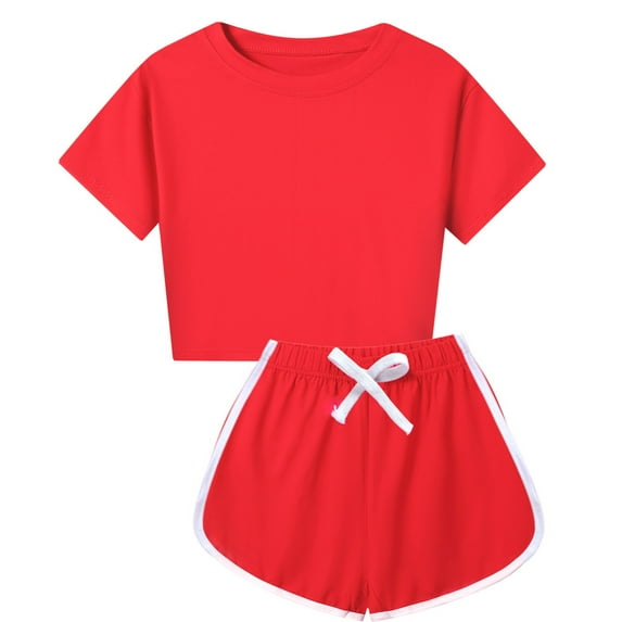 AOMPMSDX Girls Outfits Set Summer Children Kid Boys Girls Soft Short Sleeve T Shirt Top Blouse And Shorts Casual Two Piece Outfit Set Watermelon Red 3 Years-4 Years