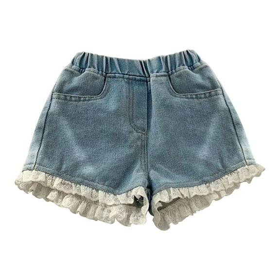 AOMPMSDX Girls Pants Kids Toddler Baby Girl's Solid Lace Spring Summer Jeans Shorts Denim Shorts Casual Shorts Daily Wearing Girls Clothes Blue 18-24 Months