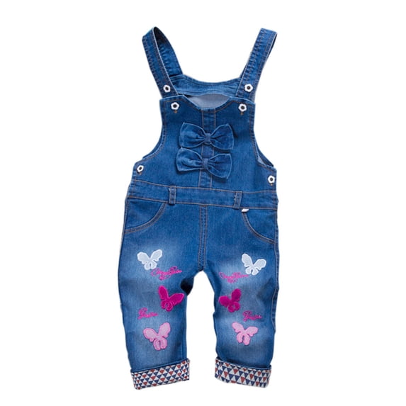AOMPMSDX Girls Pants New Summer Children's Pants Baby Jumpsuit Baby Butterfly Overalls Denim Shorts For Boys And Girls Girls Clothes Dark Blue 18 Months-24 Months