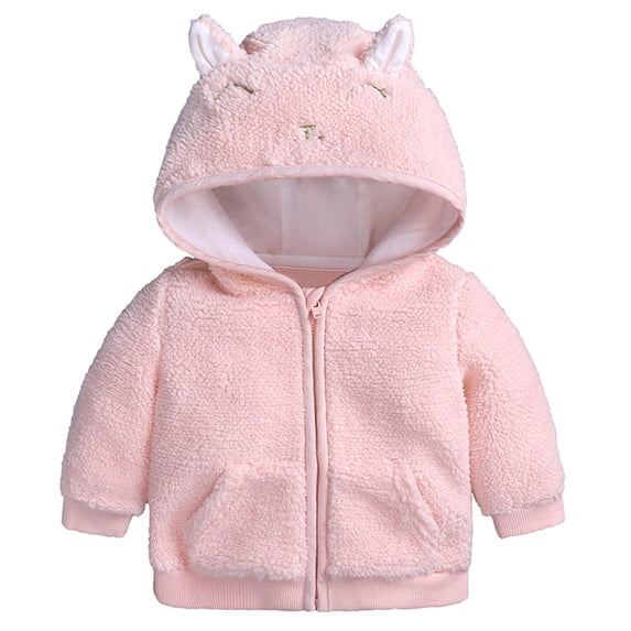 AOMPMSDX Girls Winter Coat Rabbit Ears Hooded Jacket Zipper Thicken Windproof Warm Outwear Girls Coat&jacket Pink 3 Months-6 Months