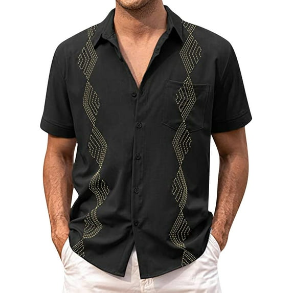 AOMPMSDX Hawaiian Shirt For Men Casual Loose Embroidered Short Sleeved Shirt Shirt Black Summer Vintage Casual Shirts XXXL