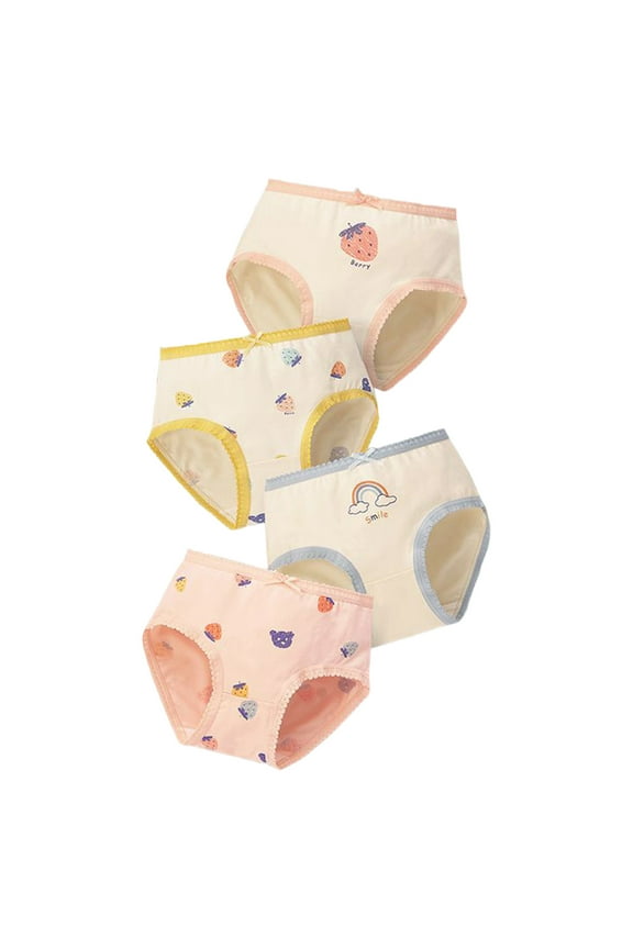 Kids Baby Girls Underpants Cute Cartoon Print Underwear Shorts Cotton Ruffled Briefs Trunks 4Pcs Beige 1 Years-2 Years