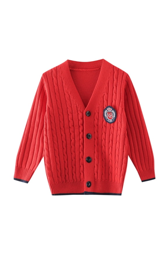Kids Boy Girl School Uniform Cardigan Sweaters V Neck Basic Solid Button Knitted Cardigan Size 3-4 Y