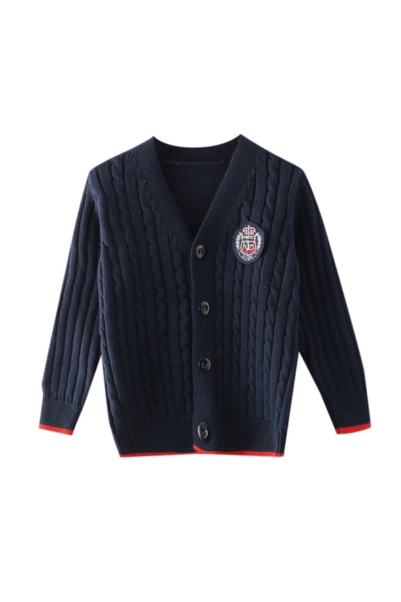 Kids Boy Girl School Uniform Cardigan Sweaters V Neck Basic Solid Button Knitted Cardigan Size 9-10 Y