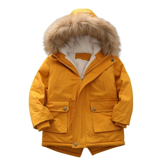 AOMPMSDX Kids Boy's Girls Quilted Pu-ffer Lined Jacket Thick Winter Coat Hooded Winter Water-proof Par-ka Outerwear Boys Coat&jacket Yellow 6 Years-7 Years