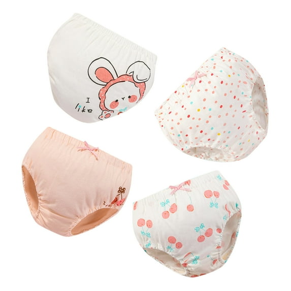 AOMPMSDX Kids Child Baby Girls Underpants Cartoon Polka Dot Print Underwear Cotton Briefs Trunks 4Pcs Orange 4 Years-5 Years