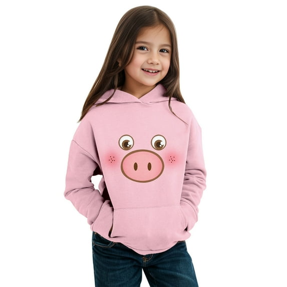 AOMPMSDX Kids Children Boys Girls Winter Long Sleeve Hoodie Tops Sweatshirt Clothes Cartoon Pig Printing Kids Hoodies And Sweatshirts Pink 120(4 Years-5 Years)