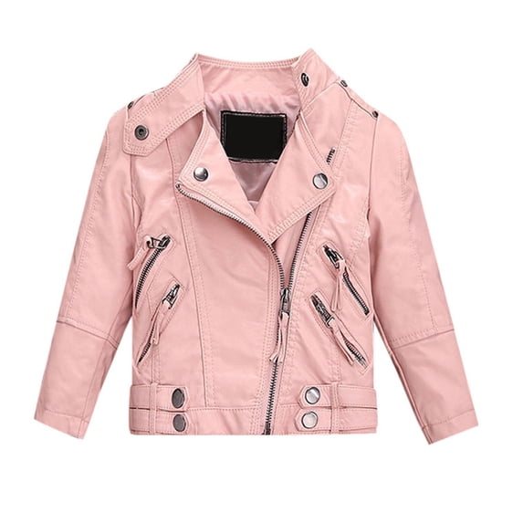 AOMPMSDX Kids Girl Spring Pu Leather Jacket Motorcycle Coat For Boy Leather Jacket Girls Coat&jacket Pink 13 Years-14 Years
