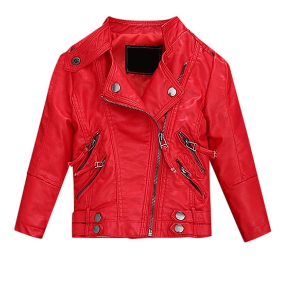 AOMPMSDX Kids Girl Spring Pu Leather Jacket Motorcycle Coat For Boy Leather Jacket Girls Coat&jacket Red 7 Years-8 Years