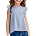 thumbnail image 1 of AOMPMSDX Kids Girls Basic Ruffle Sleeve Cute T Shirt Tunic Tank Tops Crewneck Blouse Blue 6 Years-7 Years, 1 of 6