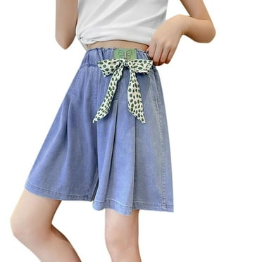 AOMPMSDX Kids Girls Summer Denim Shorts Elastic Waistband Jeans Spring Summer Homewear Outwear For Kids Green 9 Years-11 Years