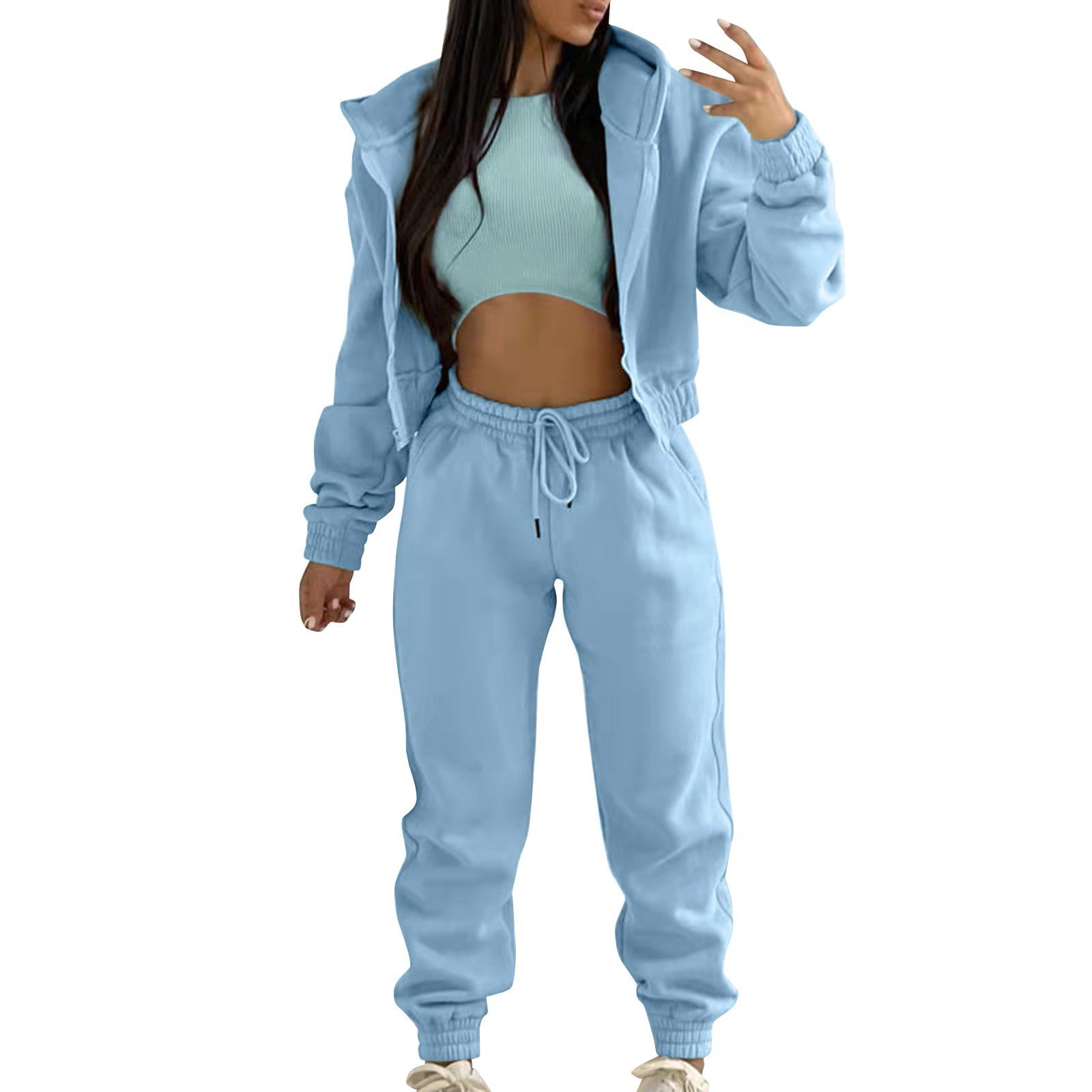 Womens Solid Color Sports Hoodie Set 3 main image 0
