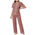 thumbnail image 1 of AOMPMSDX Ladies Pajamas Solid Color Short Sleeved Trousers Home Service Two Piece Suit Home Pants Sets Women's Leisure Trousers Suit Pink L, 1 of 9
