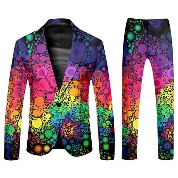 AOMPMSDX Mardi Gras Men's Suits Mens Purple And Gold Carnival Suit All Print And Pants Two Piece Set Carnival Holiday Festival Wearing Party