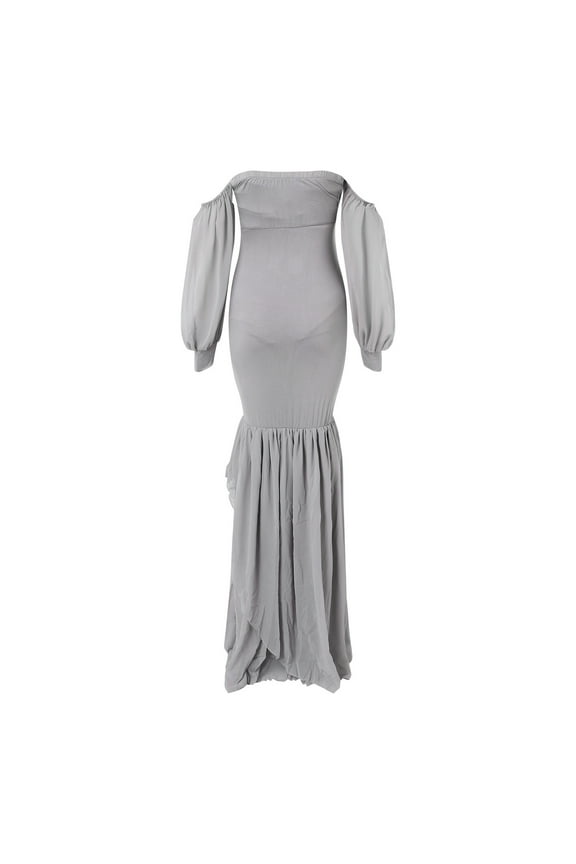 Maternity Clothes Feeding Dress Supplier Maternity Dress Women Mesh Sleeveless Trailing Photoshoot Dress Grey L