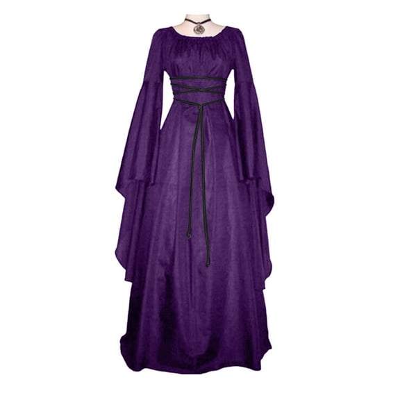 AOMPMSDX Maxi Dress for Women Vintage Retro Gothic Gown Dress Long Sleeve Lace Up Party Prom Dress