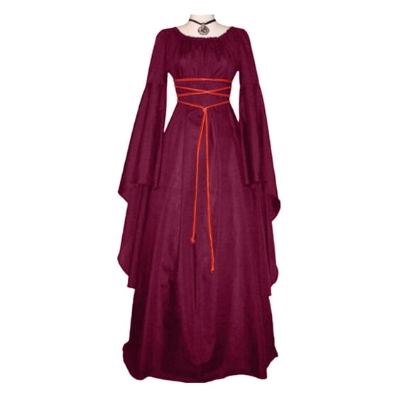 AOMPMSDX Maxi Dress for Women Vintage Retro Gothic Gown Dress Long Sleeve Lace Up Party Prom Dress