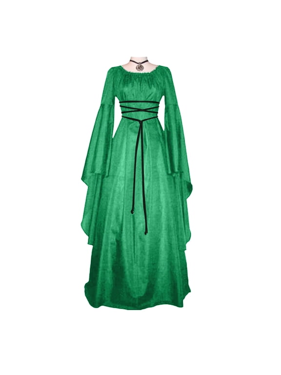 Maxi Dress for Women Vintage Retro Gothic Gown Dress Long Sleeve Lace Up Party Prom Dress