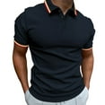 thumbnail image 1 of AOMPMSDX Men'S Four Seasons Leisure Fashion Design Lapel Button Short Sleeve Navy L, 1 of 5