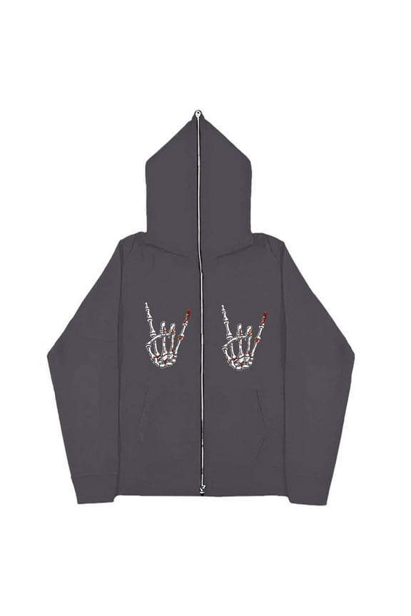 Men'S Hoody Fall Winter Dark Wind Hop Goth Zipper Gym Workout Active Long Sleeve Pullover Lightweight Hoodie Grey Sports Jacket L