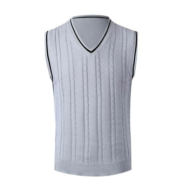 AOMPMSDX Mens Autumn And Winter Fashion Casual Pullover Stripe Contrast Knitted Sweater Vest Comfy Trendy Winter Tops Outerwear Coats L Grey