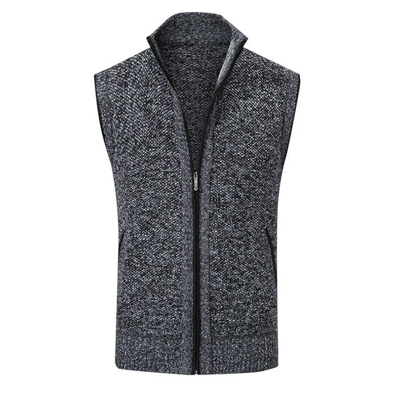 AOMPMSDX Mens Autumn And Winter Fashion Casual Standing Neck Zipper Pocket Knitted Sweater Vest Comfy Trendy Winter Tops Outerwear Coats L Dark Gray