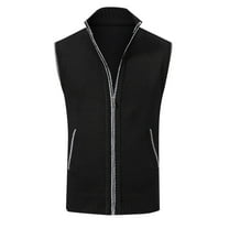 AOMPMSDX Mens Autumn And Winter Fashion Casual Standing Neck Zipper Pocket Knitted Sweater Vest Comfy Trendy Winter Tops Outerwear Coats XL Black