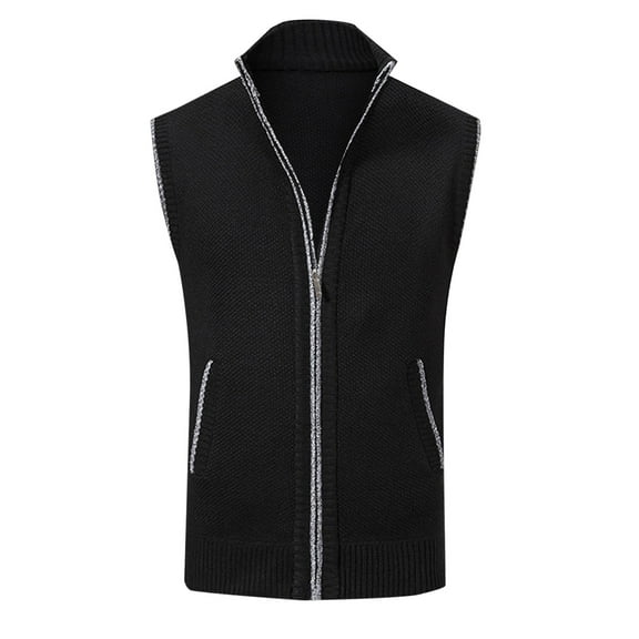 AOMPMSDX Mens Autumn And Winter Fashion Casual Standing Neck Zipper Pocket Knitted Sweater Vest Comfy Trendy Winter Tops Outerwear Coats XL Black