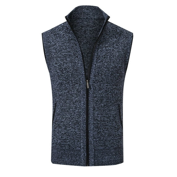 AOMPMSDX Mens Autumn And Winter Fashion Casual Standing Neck Zipper Pocket Knitted Sweater Vest Comfy Trendy Winter Tops Outerwear Coats XXL Blue