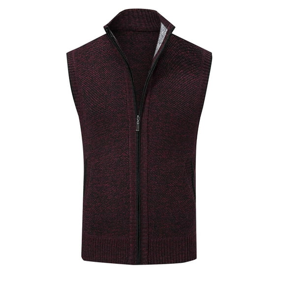 AOMPMSDX Mens Autumn And Winter Fashion Casual Standing Neck Zipper Pocket Knitted Sweater Vest Comfy Trendy Winter Tops Outerwear Coats XXL Red