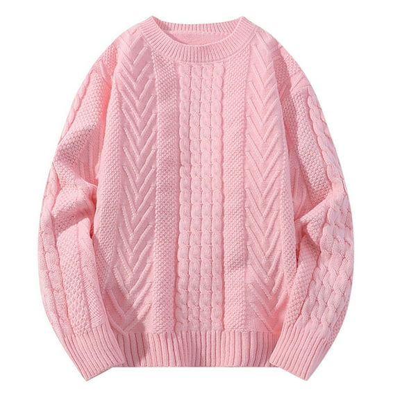 AOMPMSDX Mens Fashion Crewneck Pullover Sweater Knitted Soft Winter Cable Knit Warm Sweaters Comfy Trendy Winter Tops Outerwear Coats XL Pink
