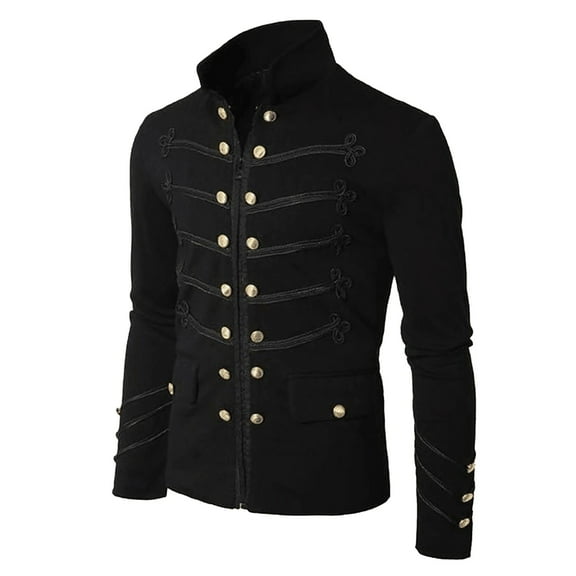 AOMPMSDX Mens Jacket Gothic Embroider Button Down Solid Color Long Sleeve Party formal Outwear Coat