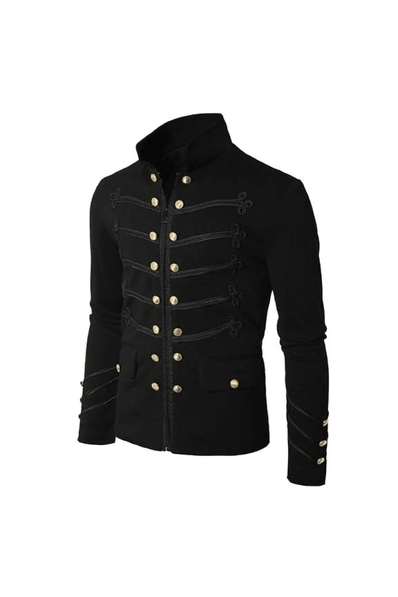 Mens Jacket Gothic Embroider Button Down Solid Color Long Sleeve Party formal Outwear Coat