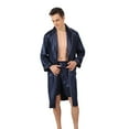 thumbnail image 1 of AOMPMSDX Mens Pajama Sets Male Robe Satin Bathrobe With Shorts Set Wide Striped Jacquard Silky Kimono Robe Blue Nightgowns For Men XL, 1 of 6
