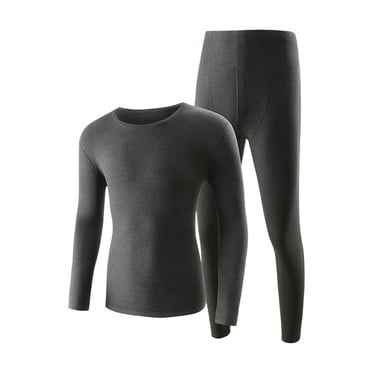AOMPMSDX Mens Pajama Sets Male Thermal Underwear Set Solid Color Round Neck Cationic Hemming Long Sleeve Pants Set Dark Gray Nightgowns For Men XL