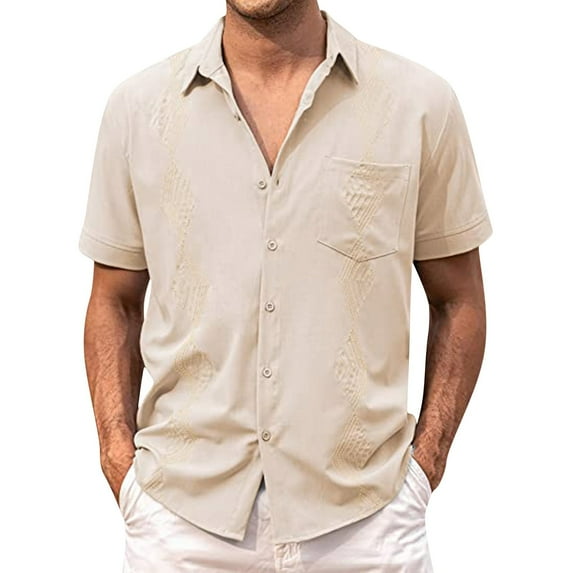 AOMPMSDX Mens Shirts Casual Loose Embroidered Short Sleeved Shirt Shirt Khaki Summer Vintage Casual Shirts XL