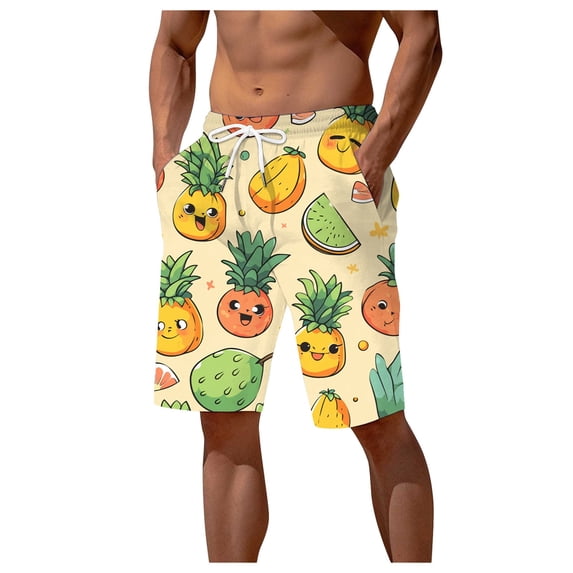 AOMPMSDX Mens Summer Digital 3D Watermelon Printed Shorts Elasticated Waisted Beach Pants Yellow XXXL