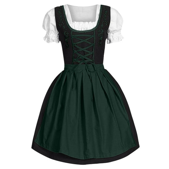 AOMPMSDX Oktoberfest Womens Dresses Plus Size Square Neck Midi Dress with Apron Party 2PCS Set