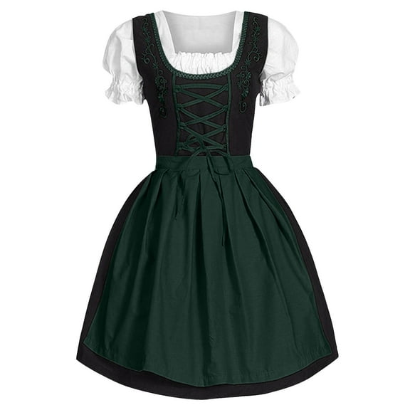 AOMPMSDX Oktoberfest Womens Dresses Plus Size Square Neck Midi Dress with Apron Party 2PCS Set