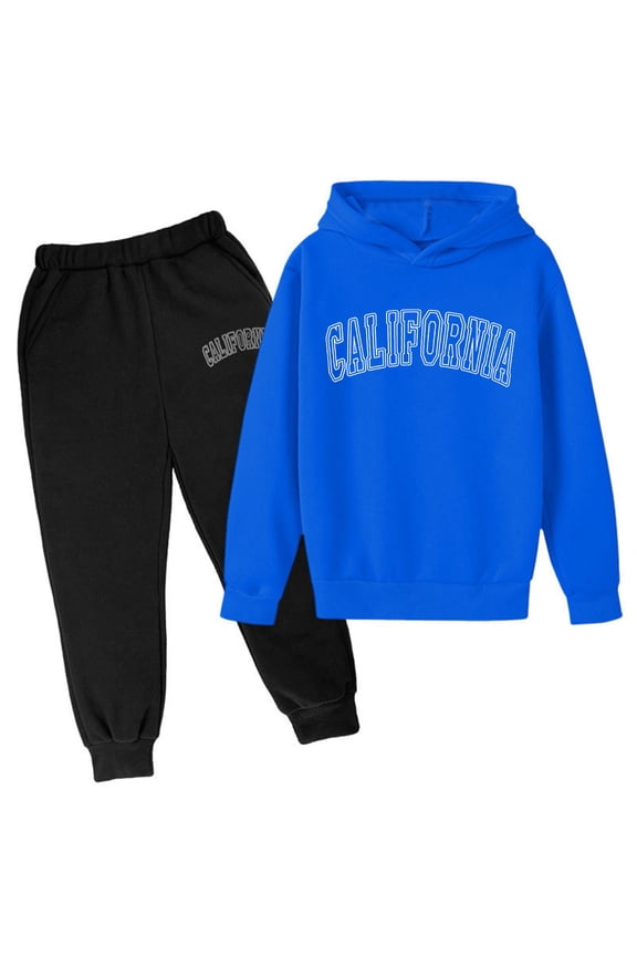 Outfits Set For Boys Children's Hoodie Pullover Sweatshirt Set Popular Printed Hoodie Set On Underwear 2024 Casual Letter Printed Long Sleeve Out Wear Blue 7 Years-8 Years