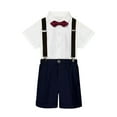 thumbnail image 1 of AOMPMSDX Outfits Set For Boys Kids Boys Summer British Style Short Sleeved Shirt Suspenders Shorts Bow Tie 4Pc Children Performance Suit Navy 7 Years-8 Years, 1 of 5