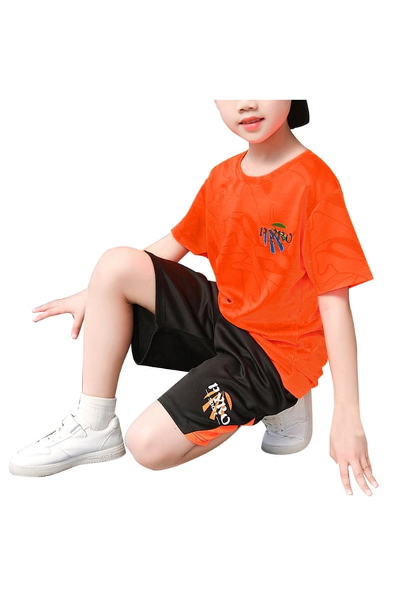 Outfits Set For Boys Summer New Children's Quick Drying Sports Set Boys Wicks Sweat Short Sleeved Shorts Two Piece Basketball Suit With Pocket Orange 8 Years-9 Years