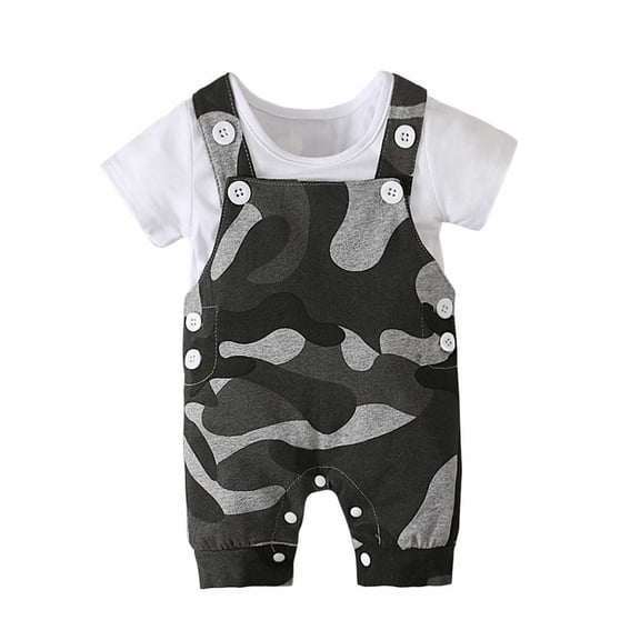 AOMPMSDX Outfits Set For Boys Toddler Boys Girls Short Sleeve Star Suit Camo Suspenders Pants T Shirt Tops And Overalls Shorts Outfits Clothes Ce2 18 Months-24 Months