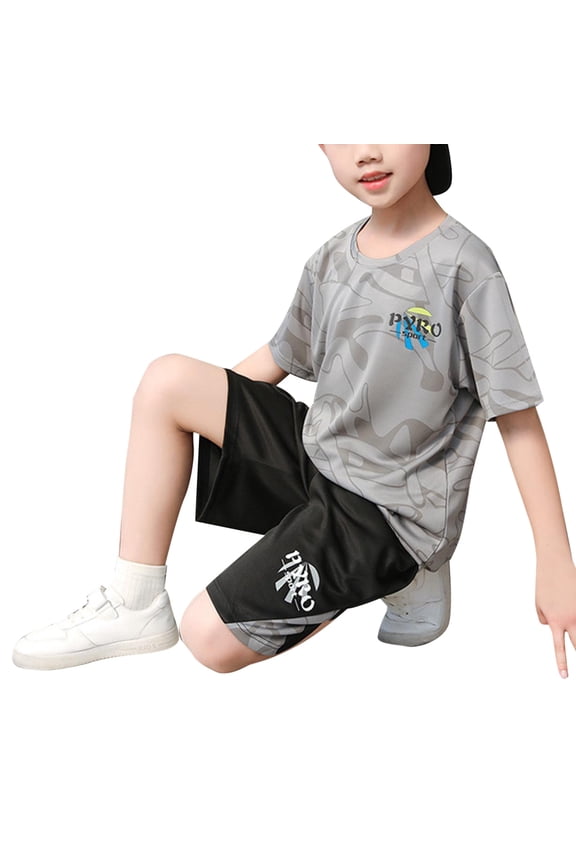 Outfits Set For Boys Summer New Children's Quick Drying Sports Set Boys Wicks Sweat Short Sleeved Shorts Two Piece Basketball Suit With Pocket Grey 3 Years-4 Years