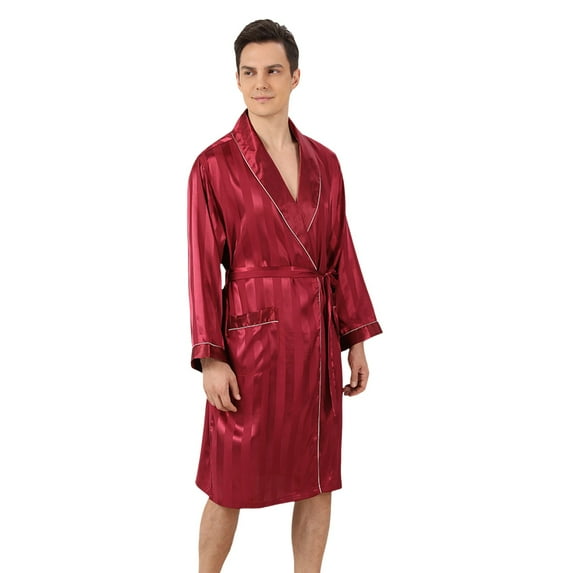AOMPMSDX Pajamas For Men Set Male Robe Satin Bathrobe With Shorts Set Wide Striped Jacquard Silky Kimono Robe Lounge Sets For Men XL