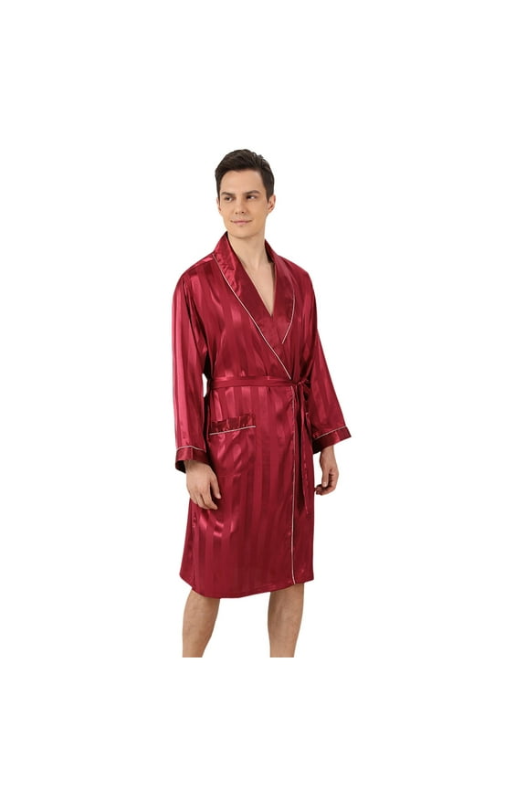 Pajamas For Men Set Male Robe Satin Bathrobe With Shorts Set Wide Striped Jacquard Silky Kimono Robe Lounge Sets For Men XL