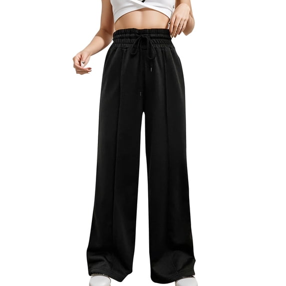 AOMPMSDX Pants For Women Women Casual Solid Color Hight Waist Drawstring Adjustable Waist Long Pants Loose Wide Leg Pants Black Casual Shorts XL
